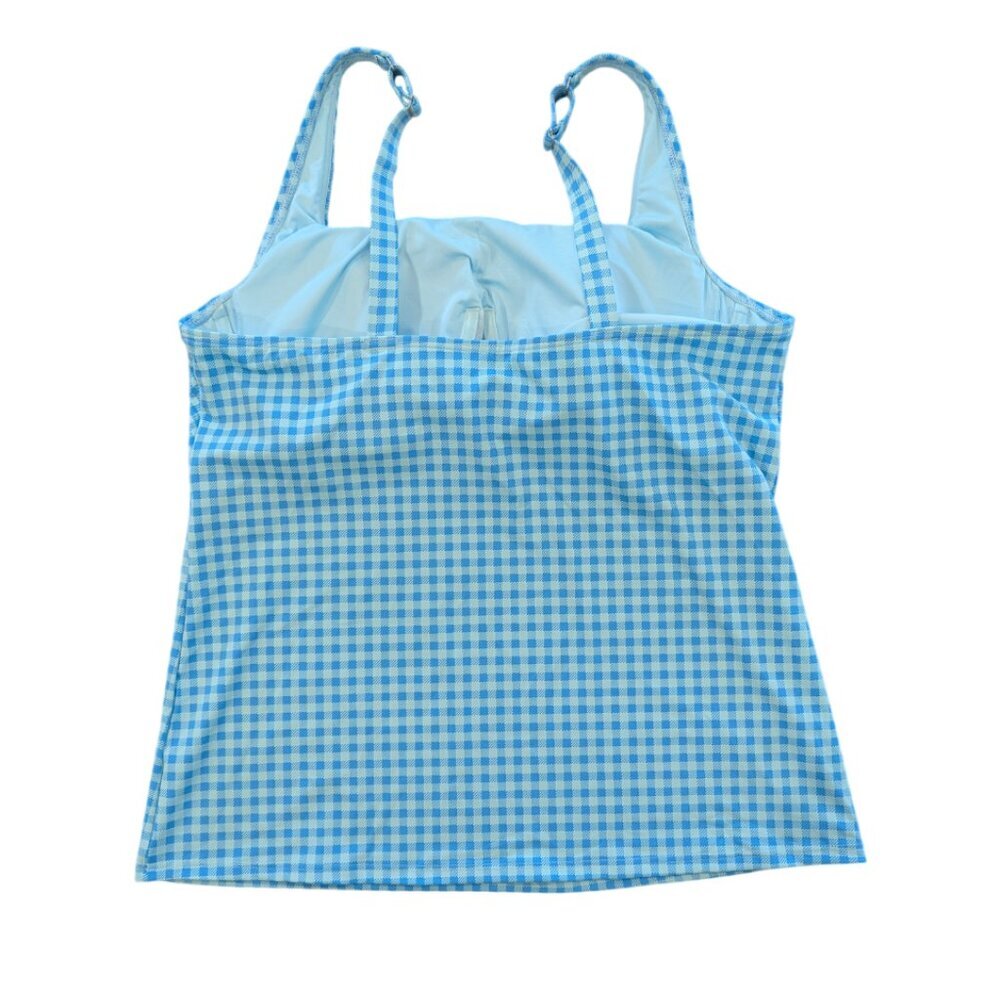 LANDS' END Square Neck Gingham Tankini 10DD Underwire Blue Teal Aqua Checkered - Picture 3 of 6